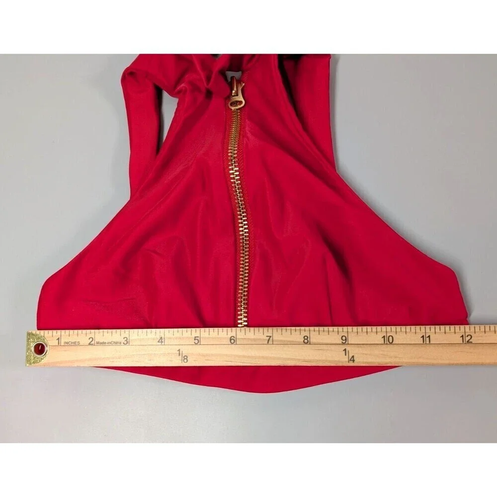 Beach‎ Bunny Swim Bikini Top Small Red Zip Front High Neck Beach Eye Catching